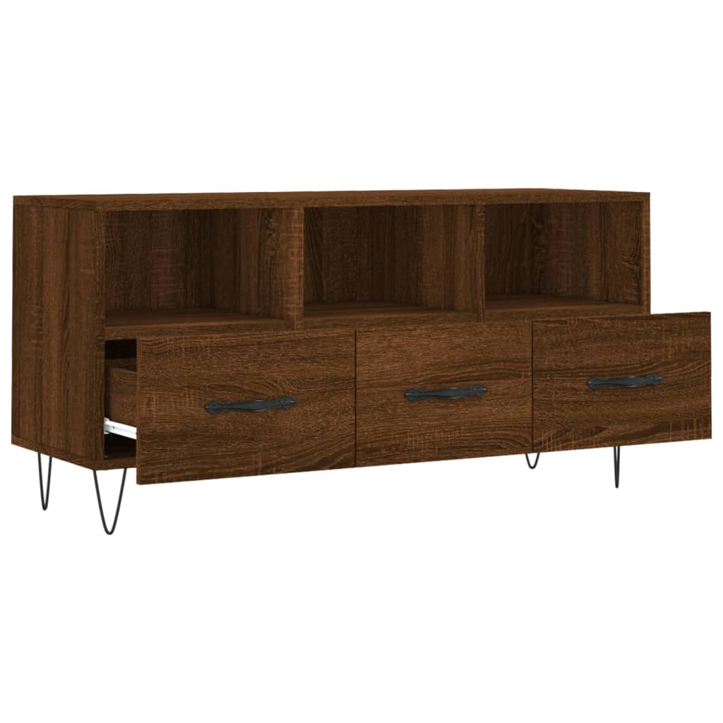 Meuble TV aspect chêne marron 102x36x50 cm matériau bois