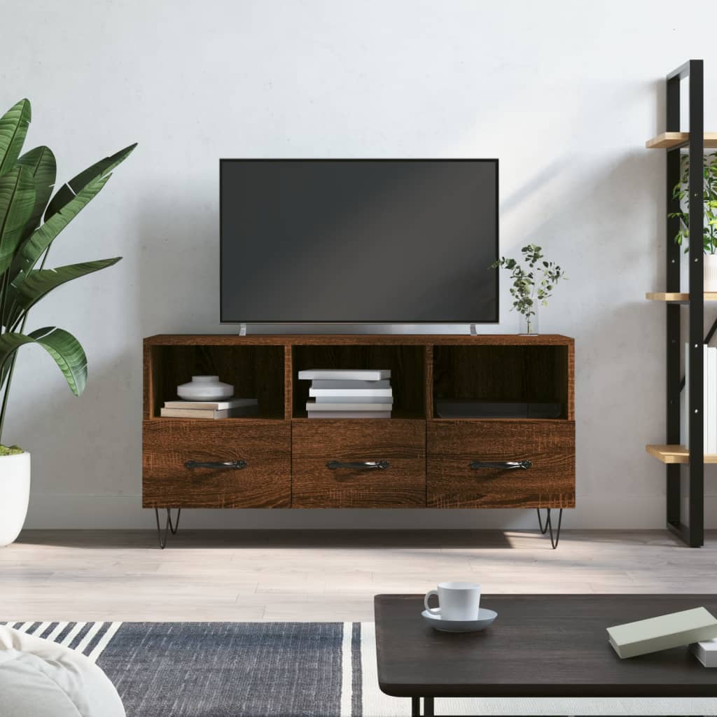 Meuble TV aspect chêne marron 102x36x50 cm matériau bois