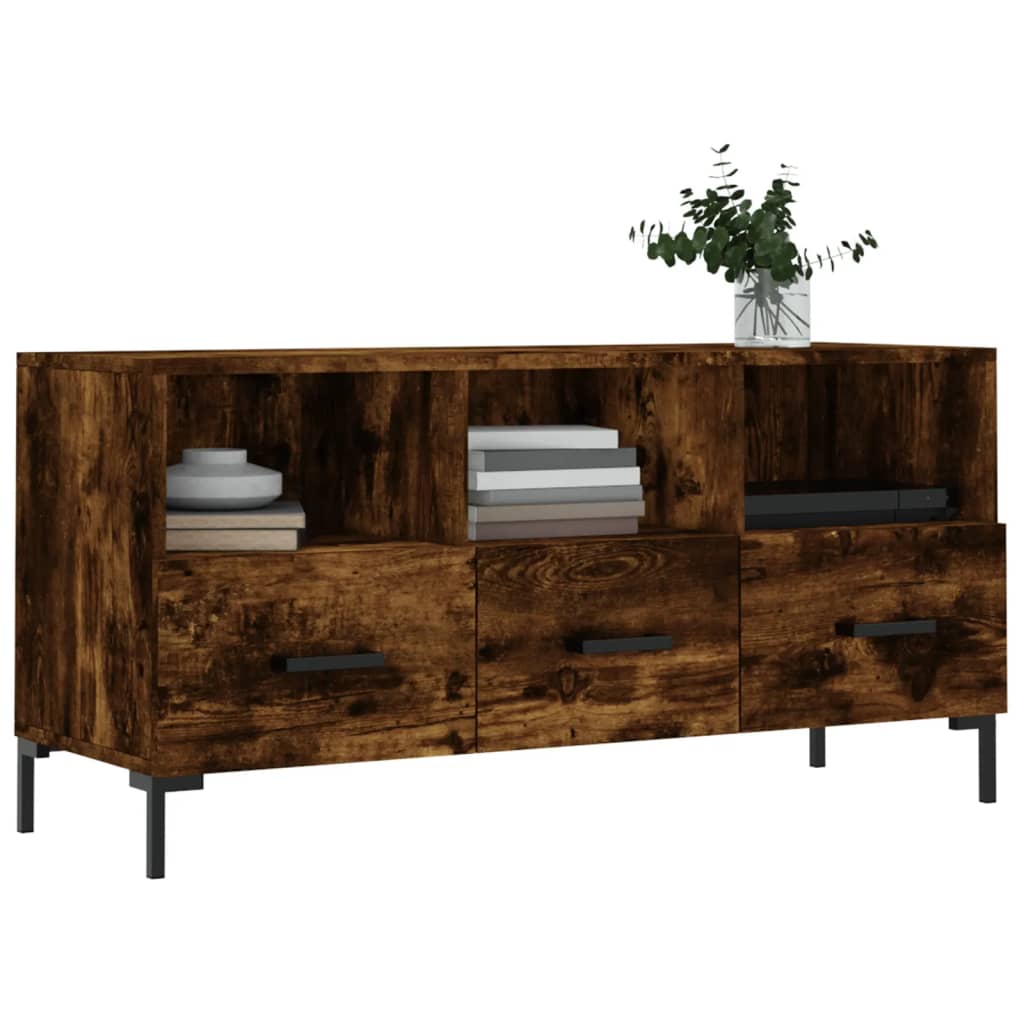 Meuble TV chêne fumé 102x36x50 cm matériau bois
