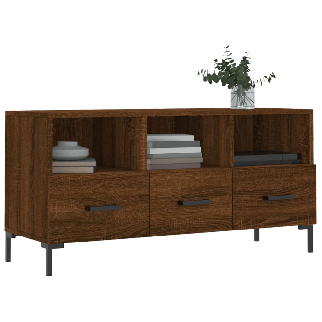 Meuble TV aspect chêne marron 102x36x50 cm matériau bois