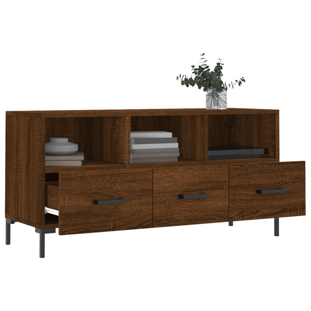 Meuble TV aspect chêne marron 102x36x50 cm matériau bois