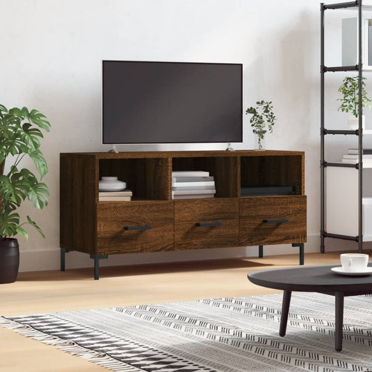 Meuble TV aspect chêne marron 102x36x50 cm matériau bois