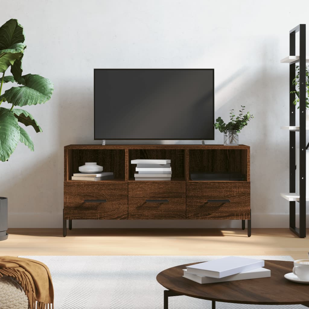 Meuble TV aspect chêne marron 102x36x50 cm matériau bois