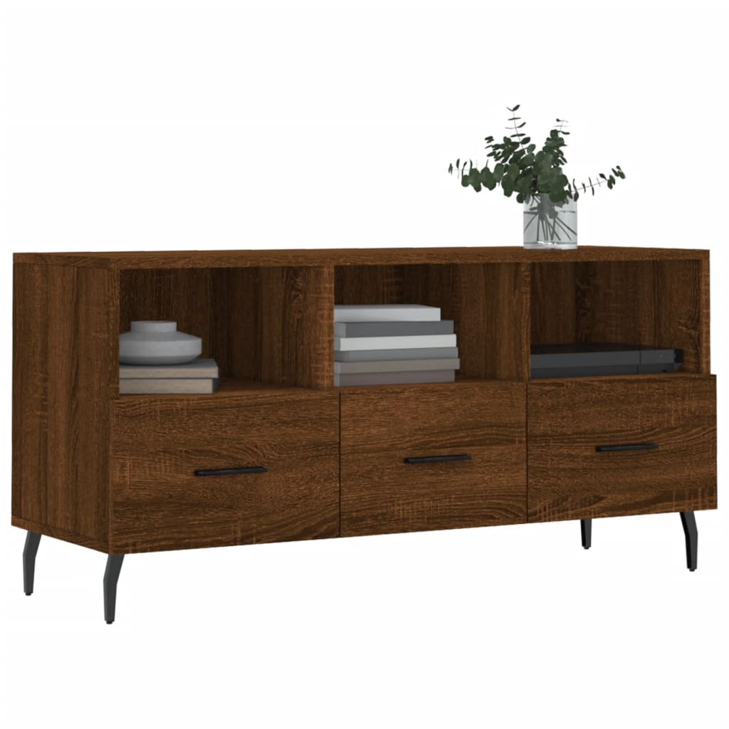 Meuble TV aspect chêne marron 102x36x50 cm matériau bois