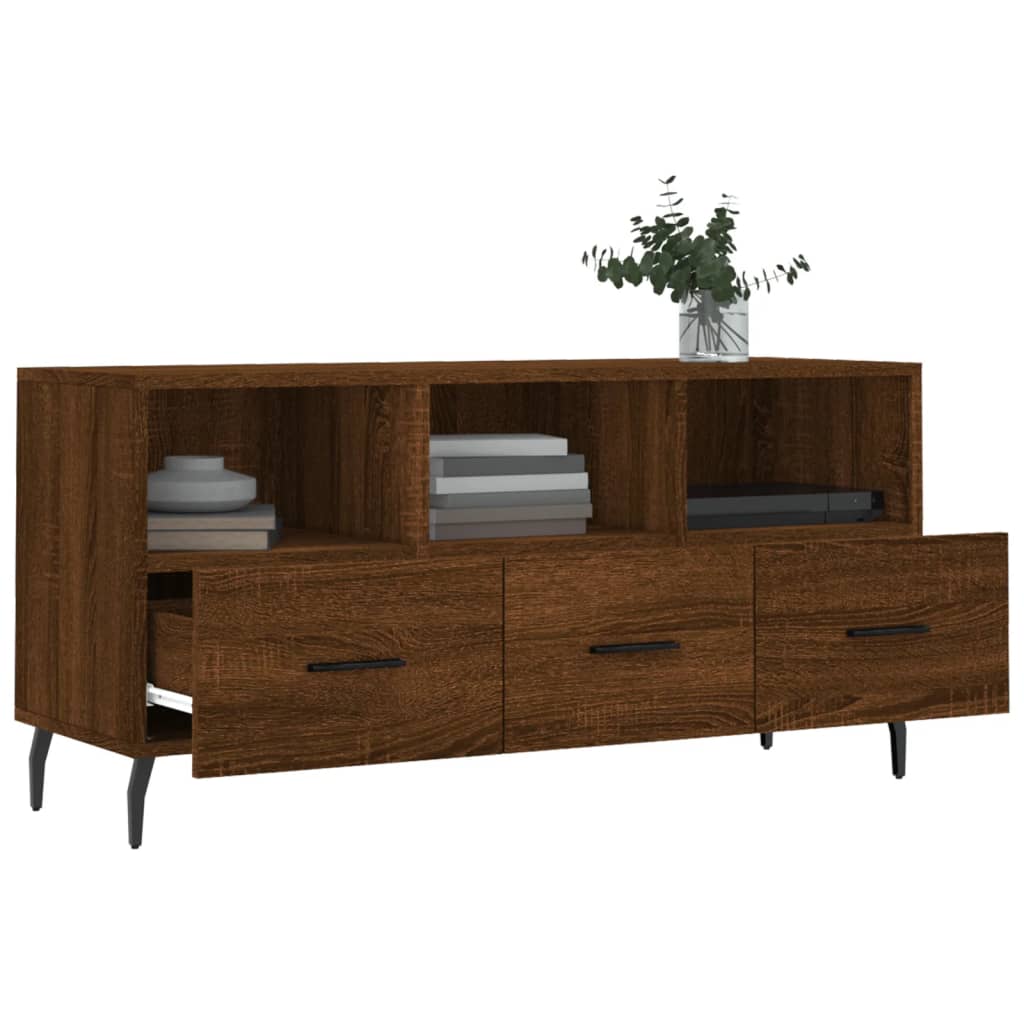 Meuble TV aspect chêne marron 102x36x50 cm matériau bois