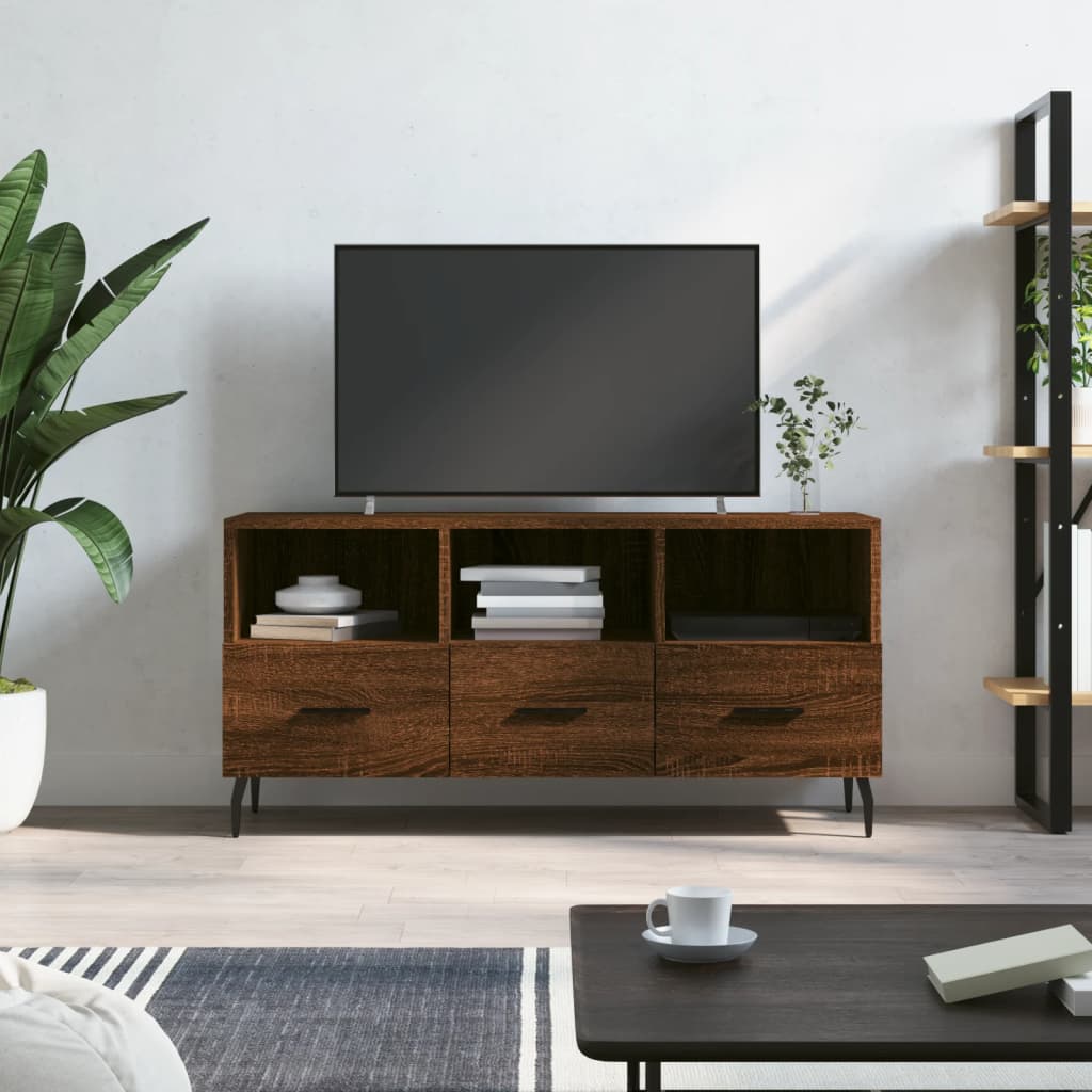 Meuble TV aspect chêne marron 102x36x50 cm matériau bois