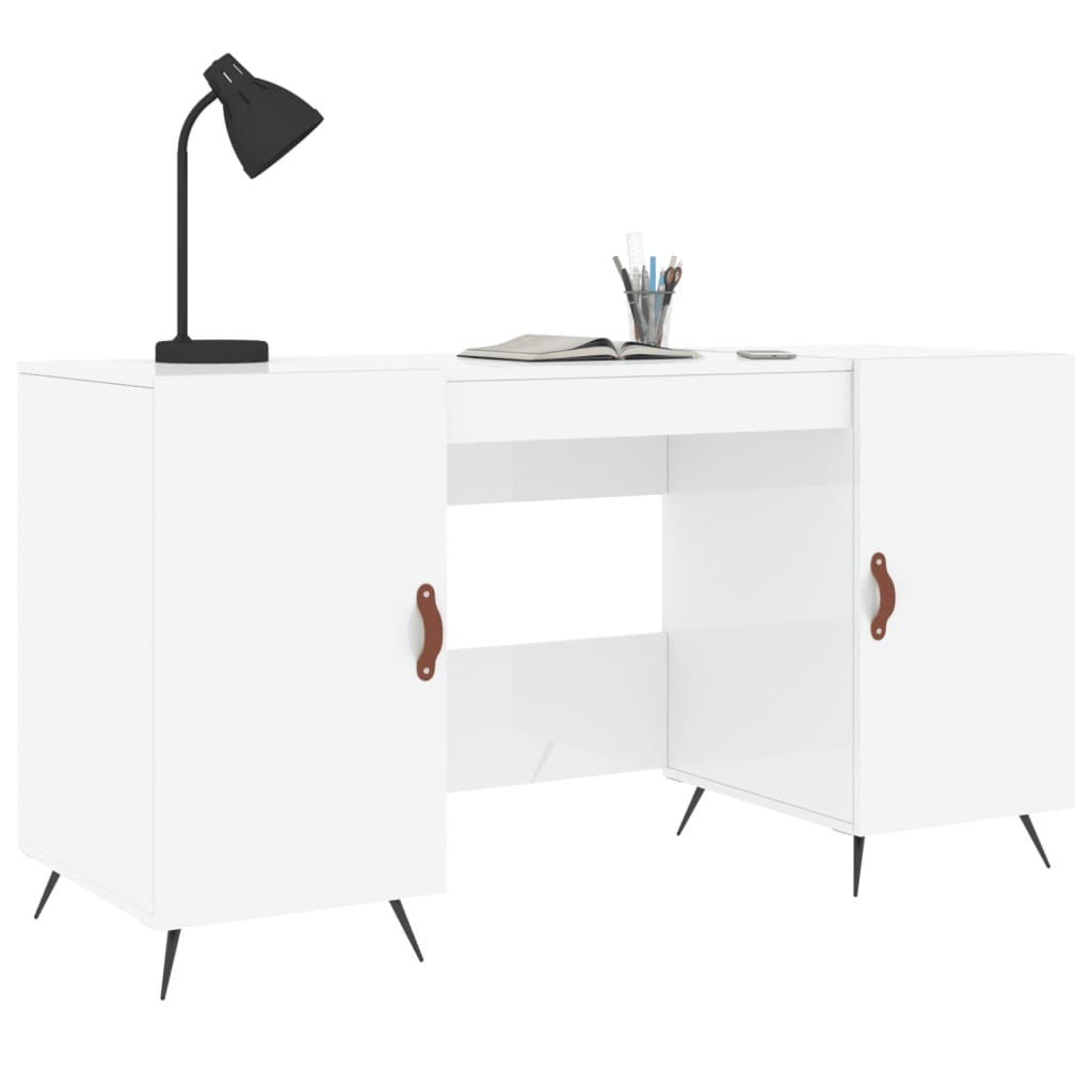 Bureau blanc brillant 140x50x75 cm en bois