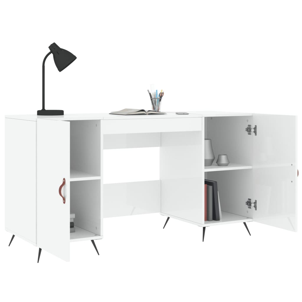 Bureau blanc brillant 140x50x75 cm en bois