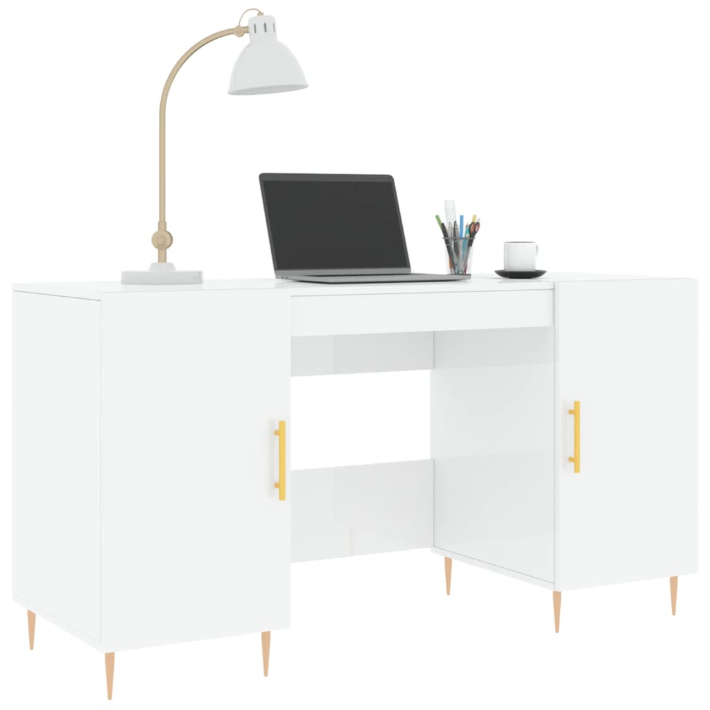 Bureau blanc brillant 140x50x75 cm en bois