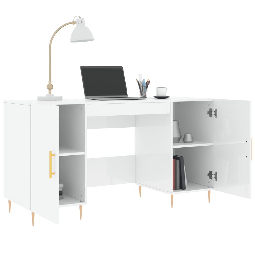 Bureau blanc brillant 140x50x75 cm en bois