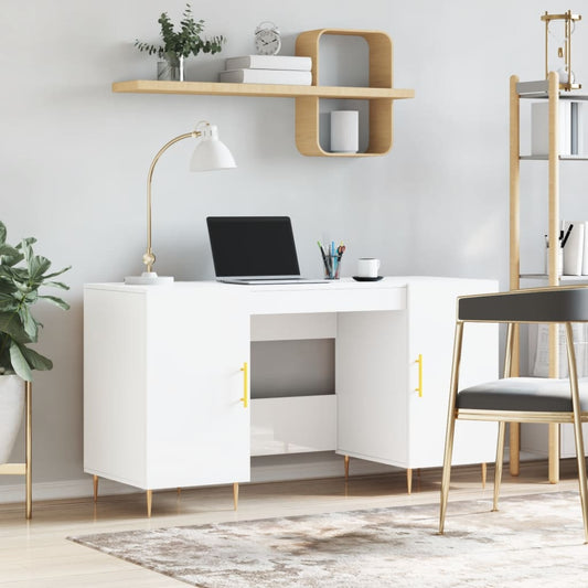 Bureau blanc brillant 140x50x75 cm en bois