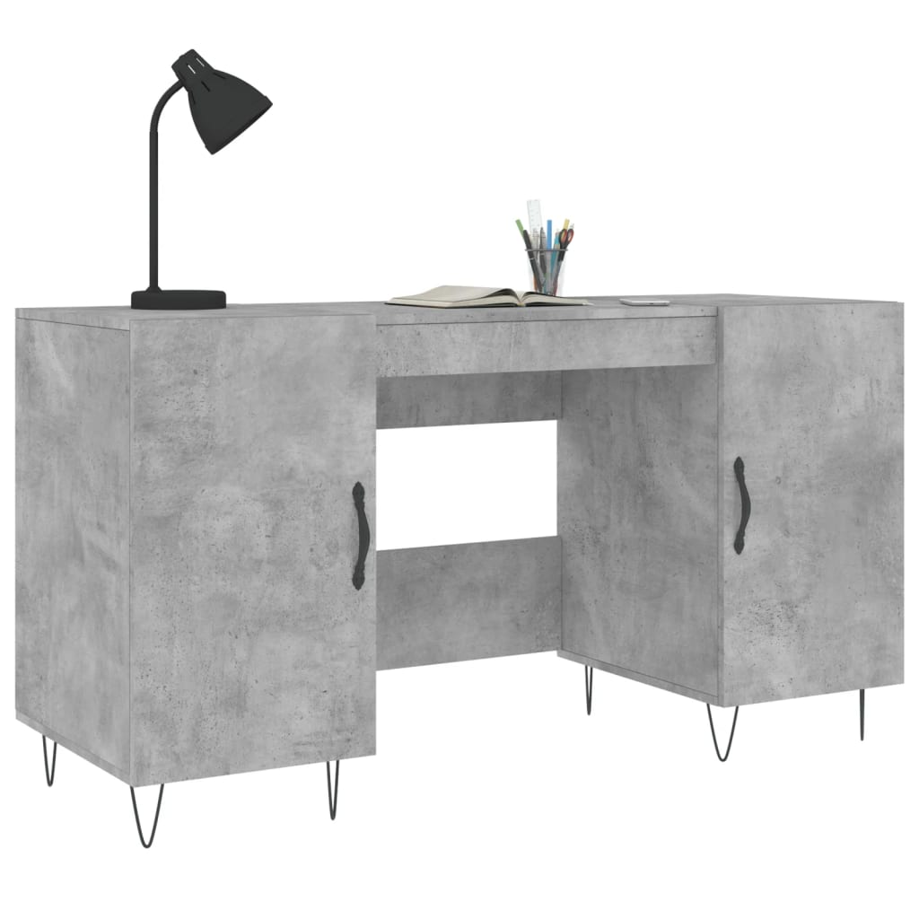 Bureau gris béton 140x50x75 cm en bois