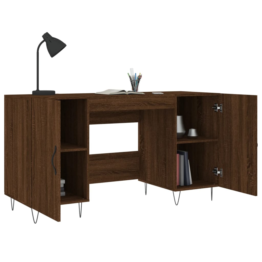 Bureau aspect chêne marron 140x50x75 cm matériau bois