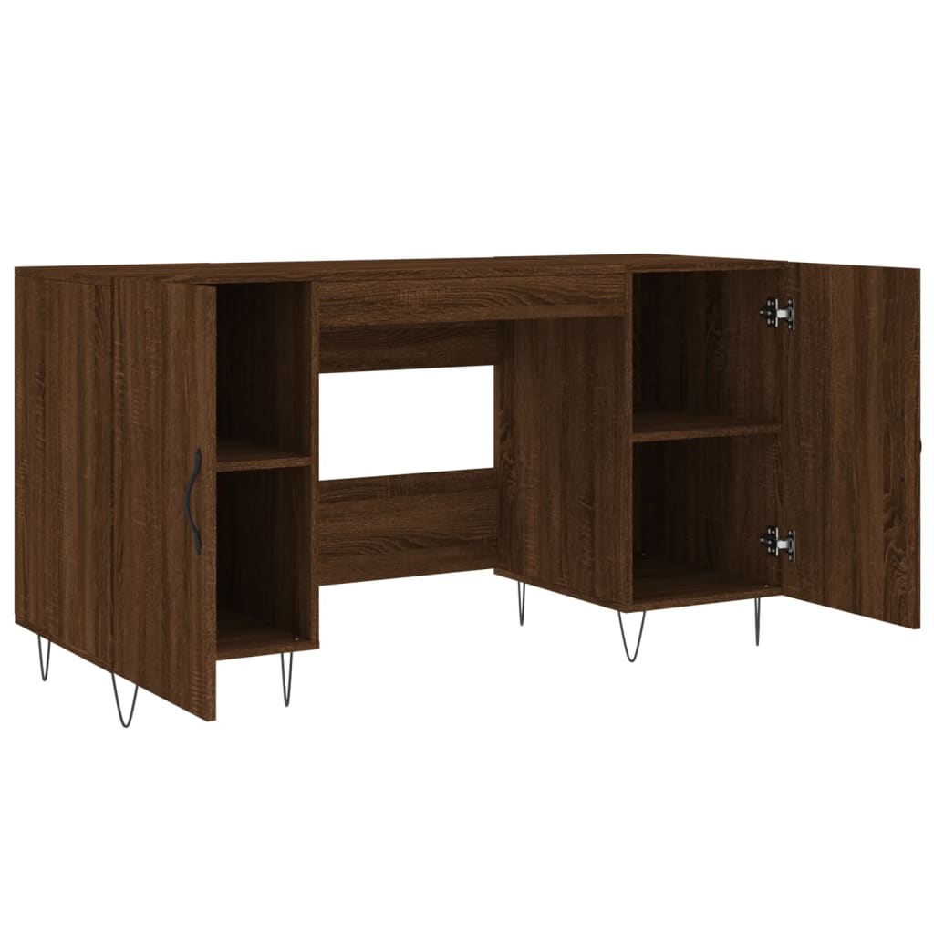 Bureau aspect chêne marron 140x50x75 cm matériau bois