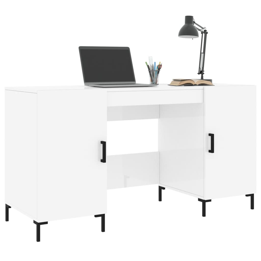 Bureau blanc brillant 140x50x75 cm en bois