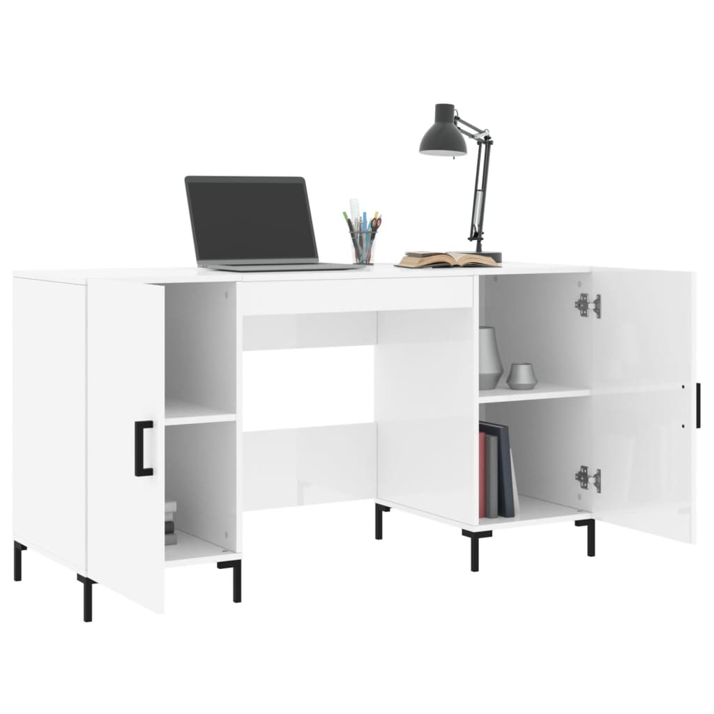 Bureau blanc brillant 140x50x75 cm en bois