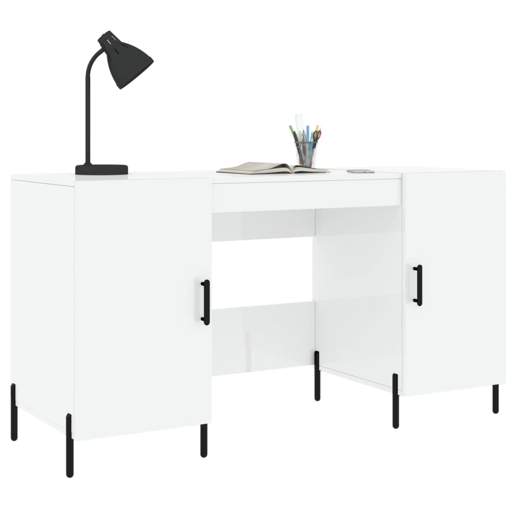 Bureau blanc brillant 140x50x75 cm en bois