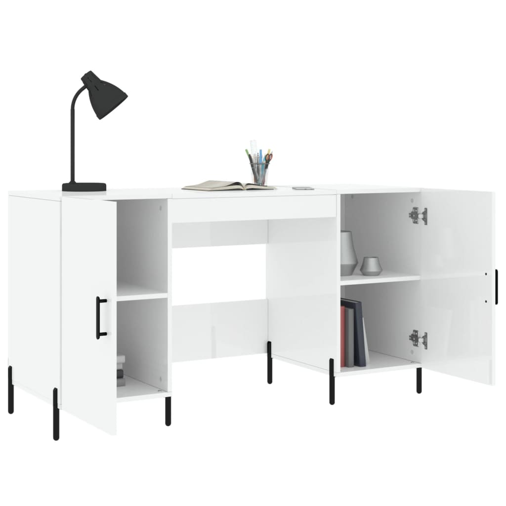 Bureau blanc brillant 140x50x75 cm en bois