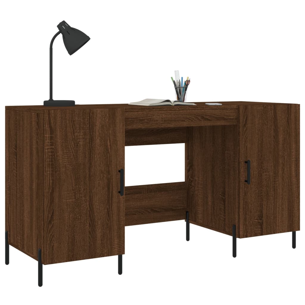 Bureau aspect chêne marron 140x50x75 cm matériau bois