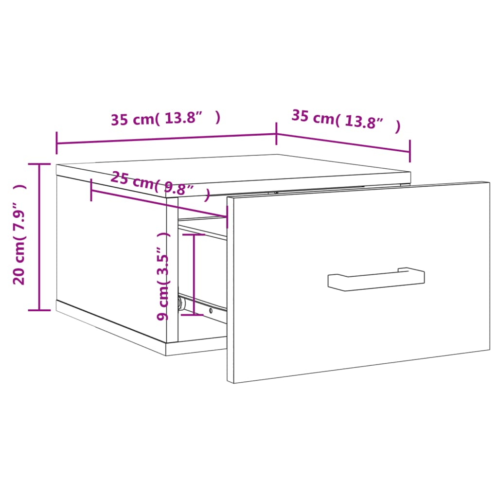 Wand-Nachttische 2 Stk. Sonoma-Eiche 35x35x20 cm