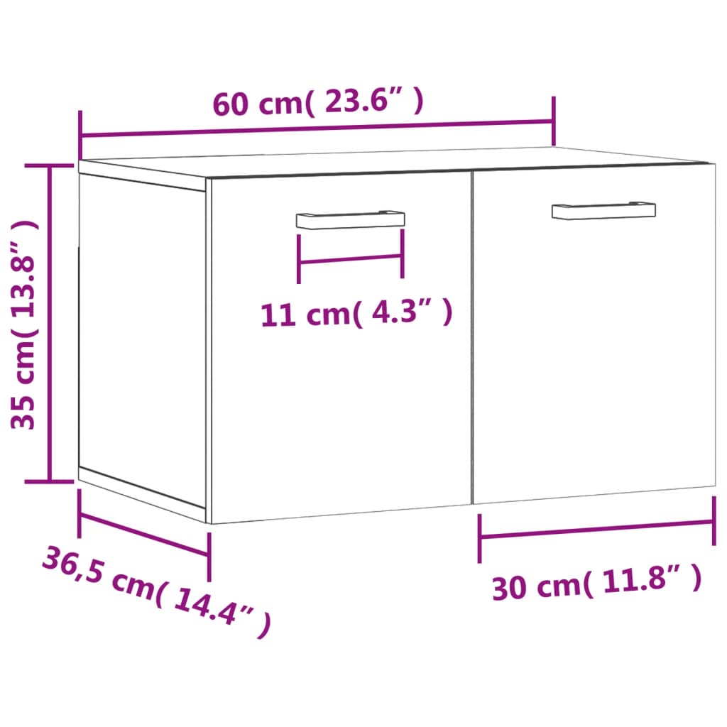 Armoire murale chêne fumé 60x36,5x35 cm matériau bois