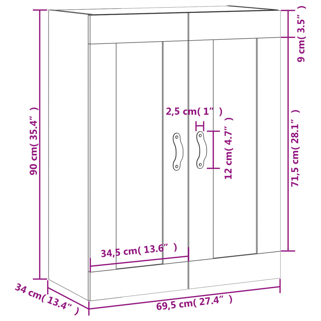 Wandschrank Betongrau 69,5x34x90 cm Holzwerkstoff