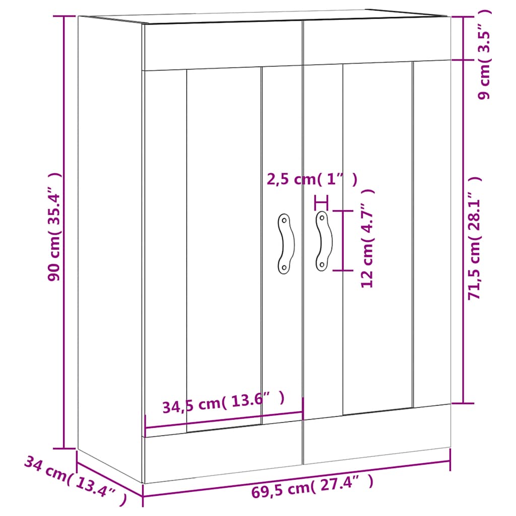 Wandschrank Grau Sonoma 69,5x34x90 cm Holzwerkstoff