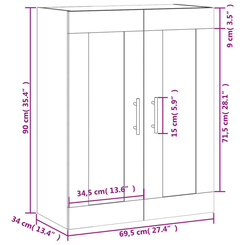 Wandschrank Räuchereiche 69,5x34x90 cm Holzwerkstoff