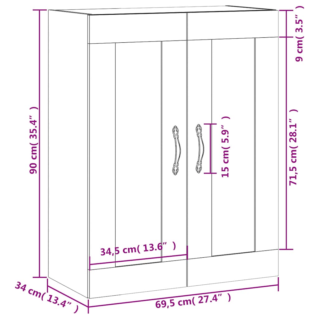 Wandschrank Betongrau 69,5x34x90 cm Holzwerkstoff