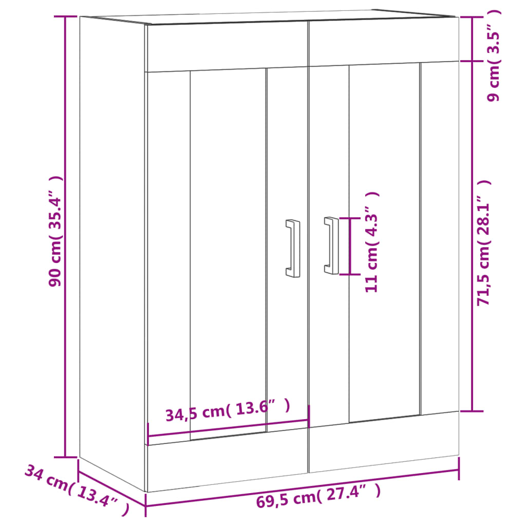 Wandschrank Sonoma-Eiche 69,5x34x90 cm Holzwerkstoff