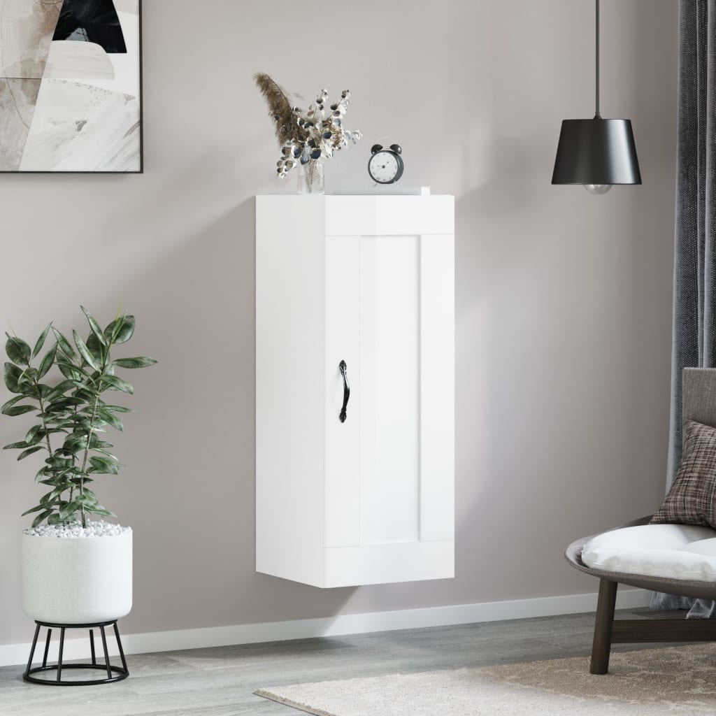 Armoire murale blanc brillant 34,5x34x90 cm en bois