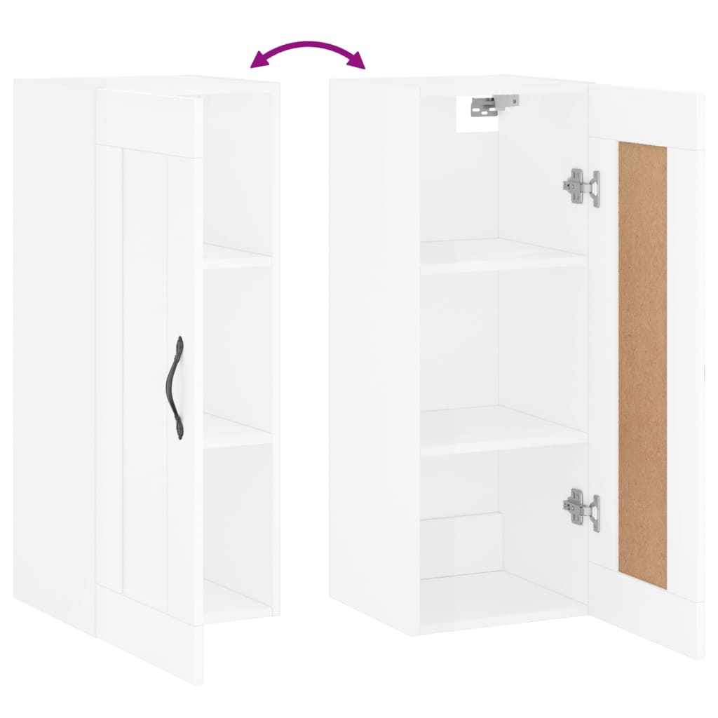 Armoire murale blanc brillant 34,5x34x90 cm en bois