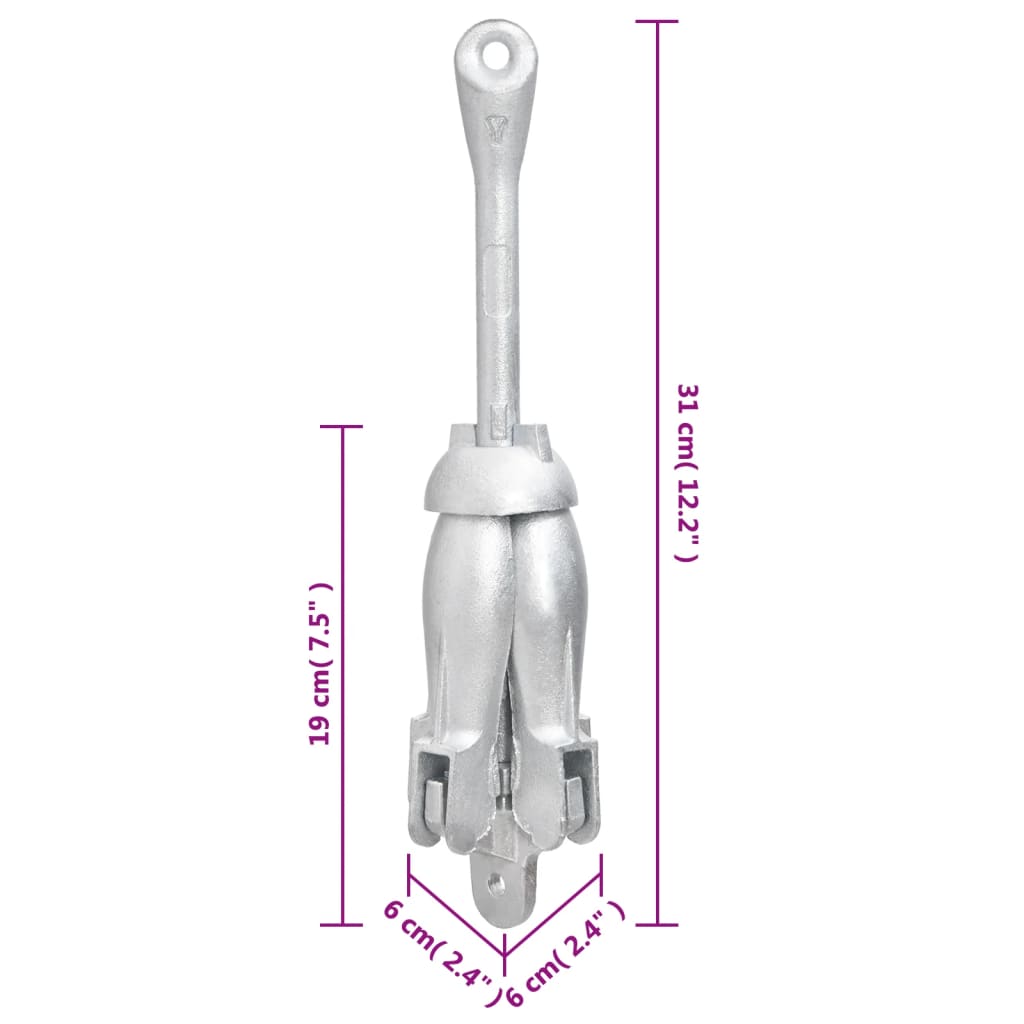 Klappanker mit Seil Silbern 1,5 kg Temperguss