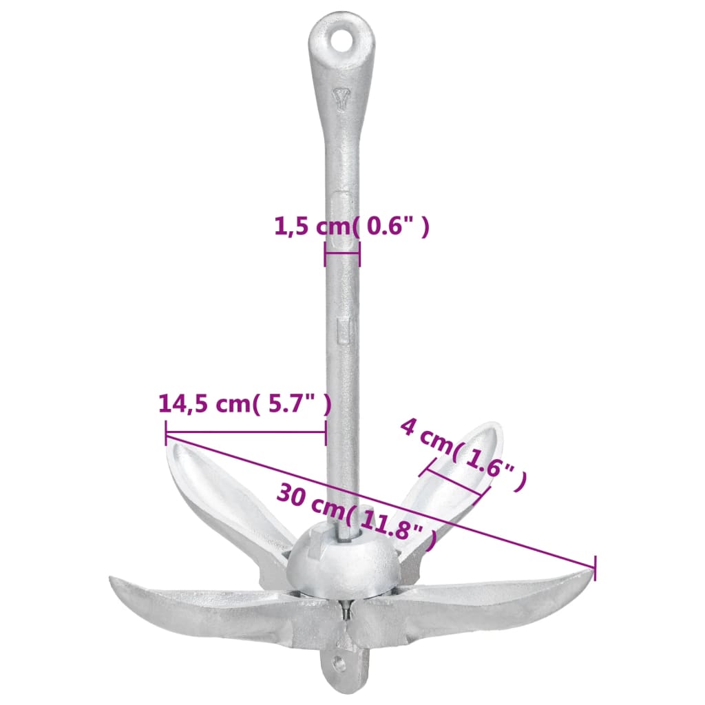 Klappanker mit Seil Silbern 1,5 kg Temperguss