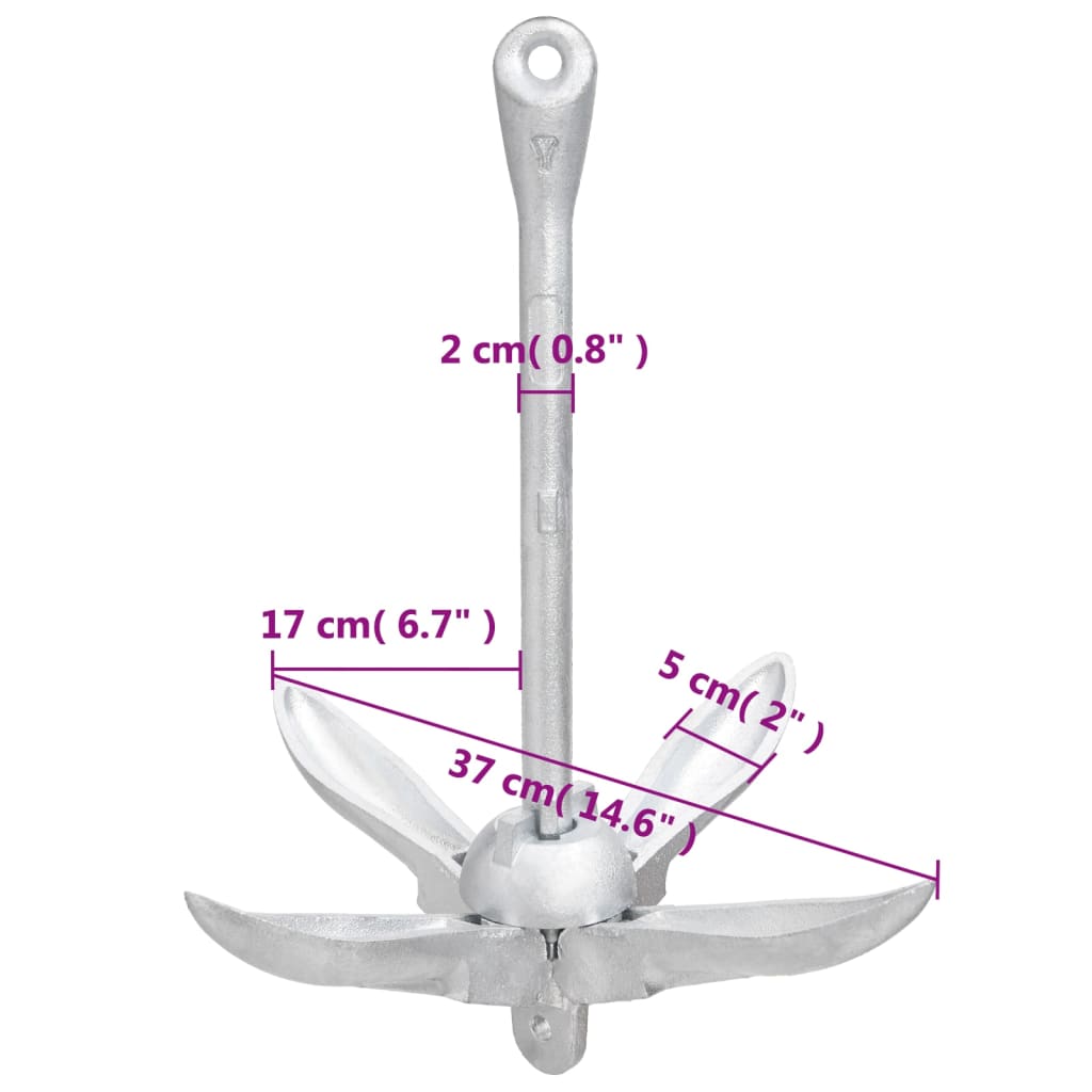 Klappanker mit Seil Silbern 3,2 kg Temperguss