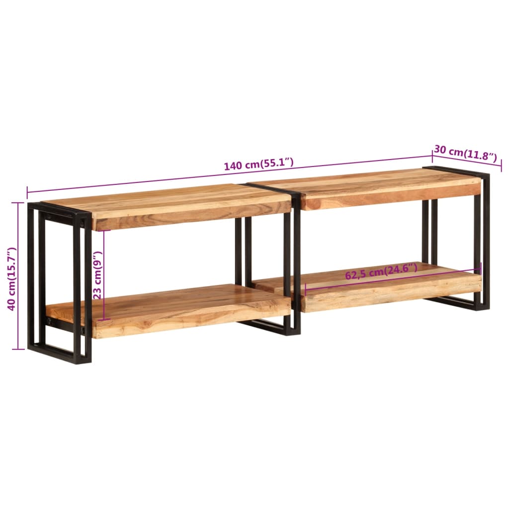 Meuble TV 140x30x40 cm en bois d'acacia massif