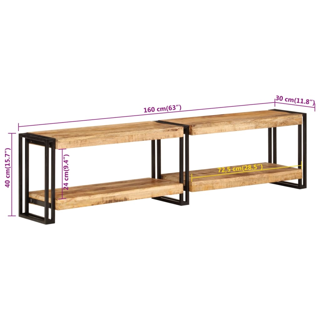 Meuble TV 160x30x40 cm en bois de manguier massif