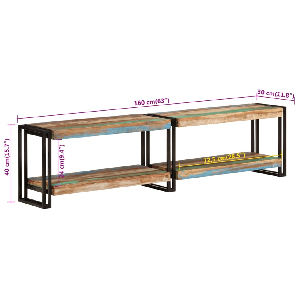 Meuble TV 160x30x40 cm vieux bois massif