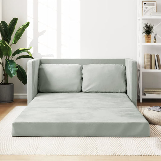 Canapé de sol avec fonction couchage gris clair 122x204x55 cm velours