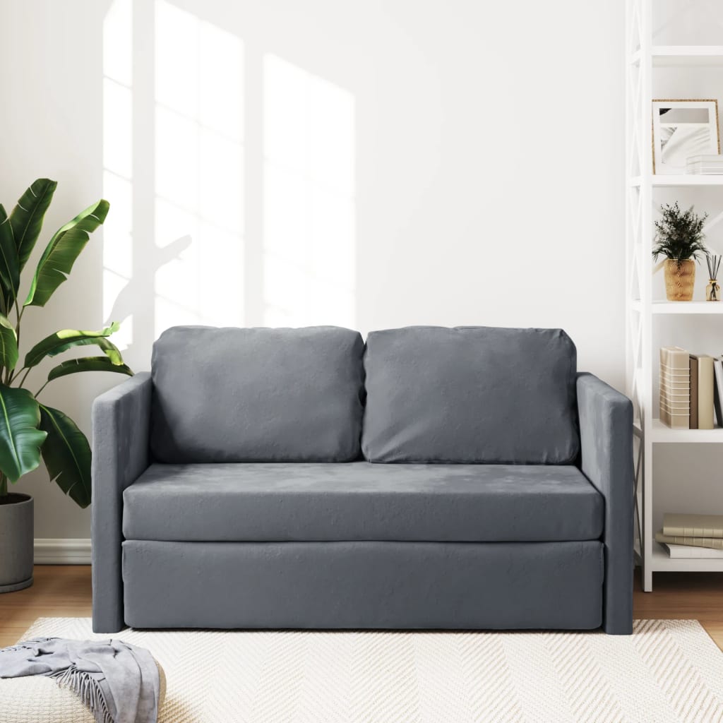 Canapé de sol avec fonction couchage gris foncé 122x204x55 cm velours