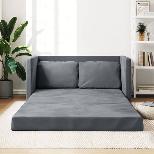 Canapé de sol avec fonction couchage gris foncé 122x204x55 cm velours