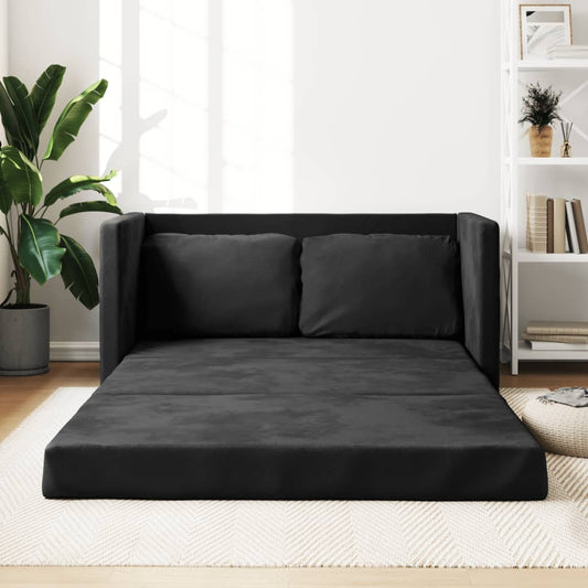Canapé de sol avec fonction couchage noir 122x204x55 cm velours