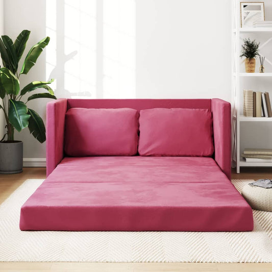 Canapé de sol avec fonction couchage bordeaux 122x204x55 cm velours