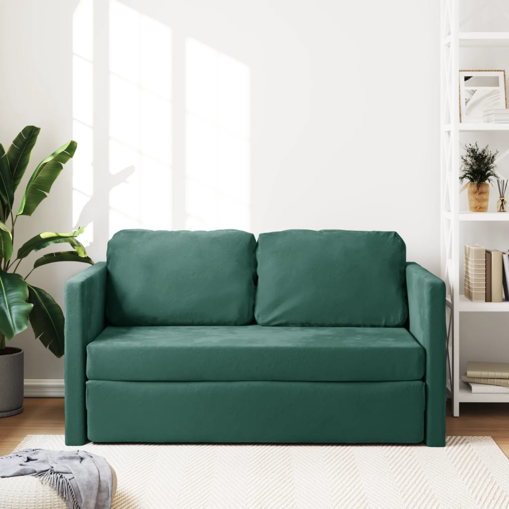 Canapé de sol avec fonction couchage vert foncé 122x204x55 cm velours