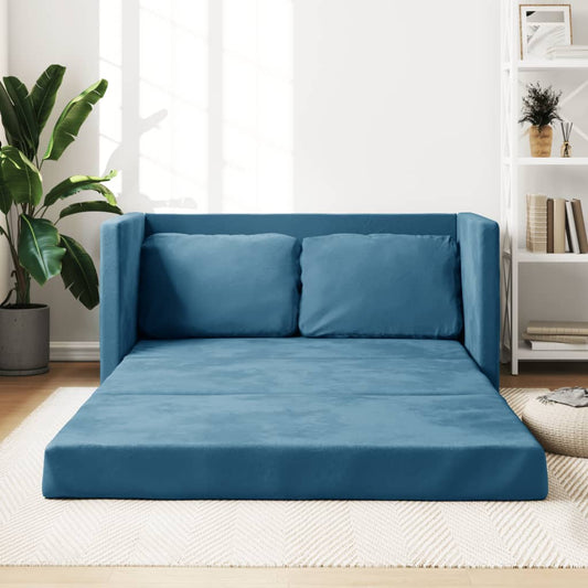 Canapé de sol avec fonction couchage bleu 122x204x55 cm velours