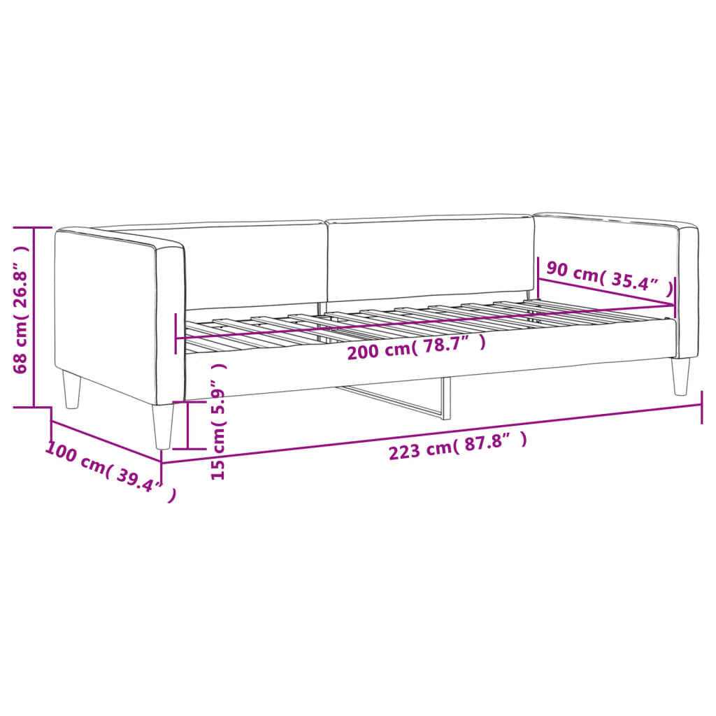 Tagesbett Hellgrau 90x200 cm Stoff