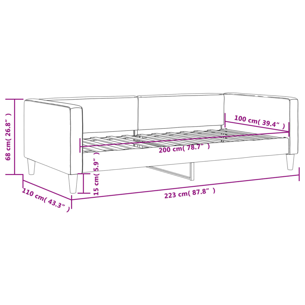 Tagesbett Hellgrau 100x200 cm Stoff