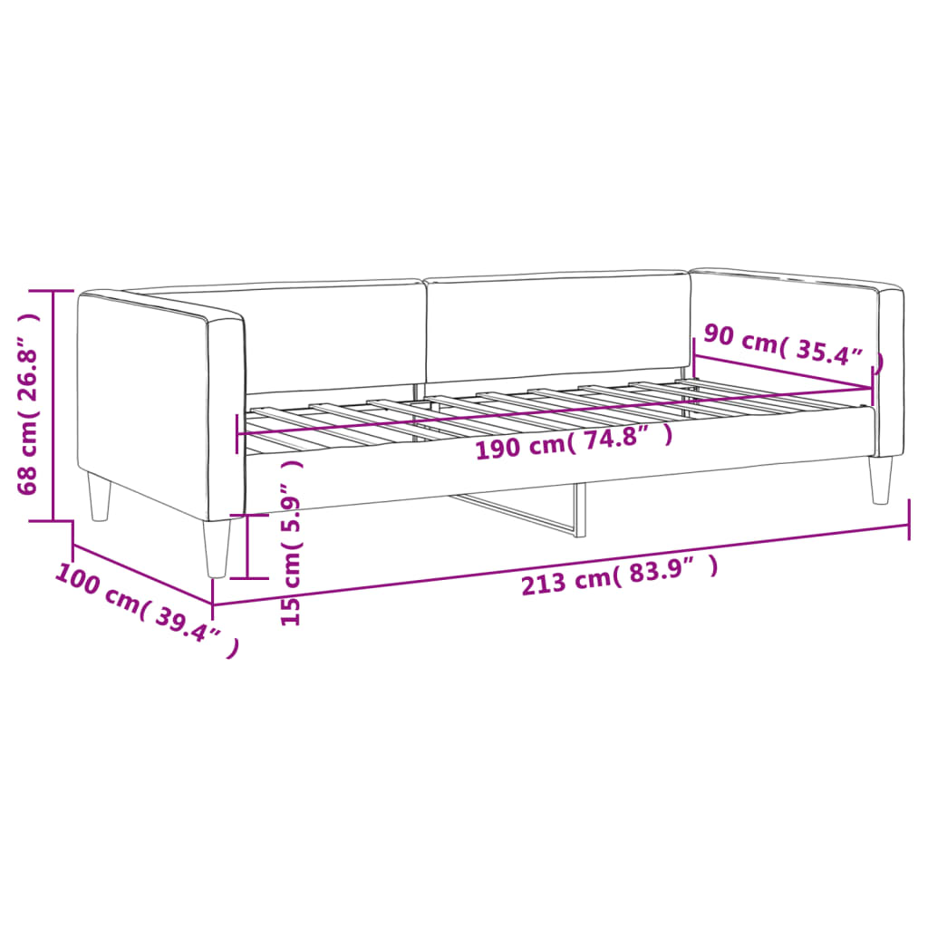 Tagesbett Hellgrau 90x190 cm Stoff