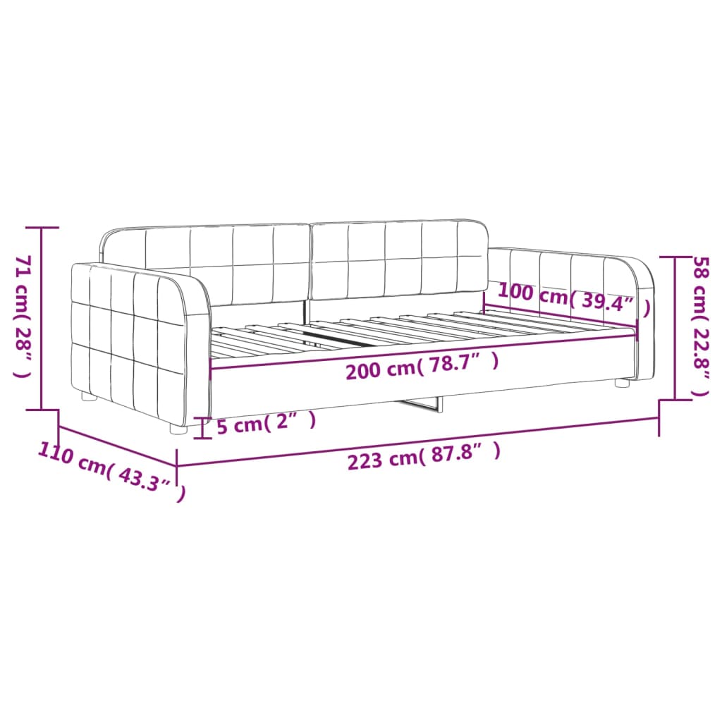 Tagesbett Hellgrau 100x200 cm Samt