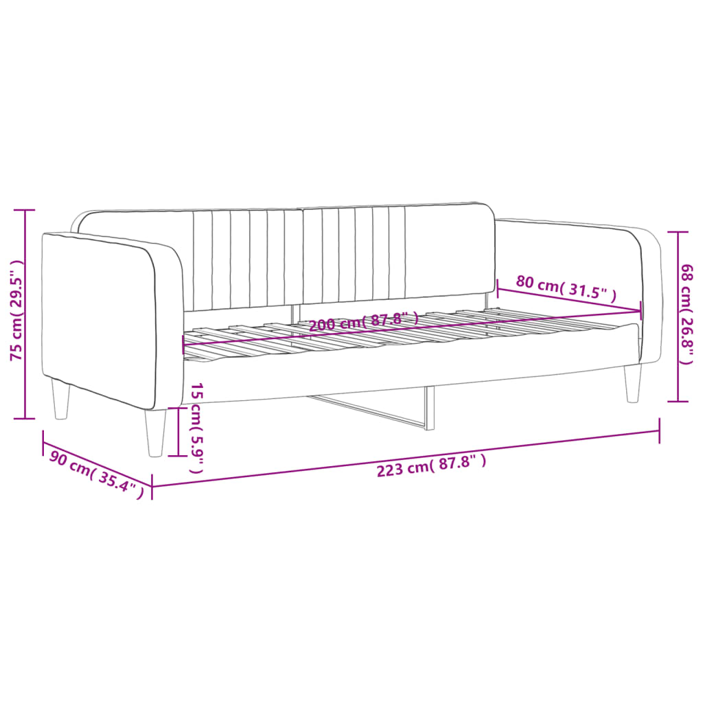 Tagesbett Hellgrau 80x200 cm Samt